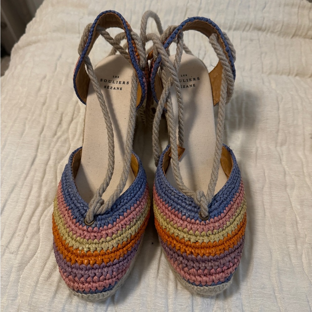 NWT Sézane Rainbow Crochet Espadrille Wedges Size 8 Summer Resort - Picture 4 of 4